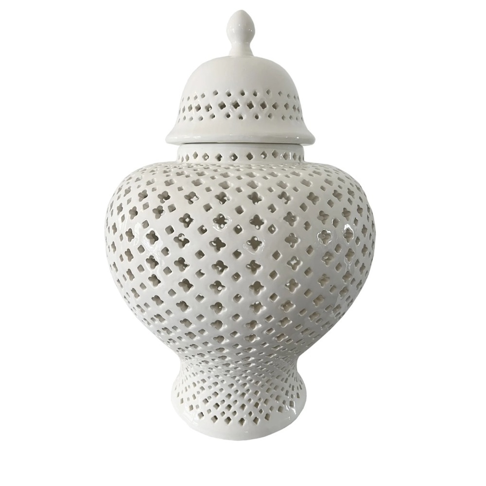 ELLA WHITE LATTICE GINGER JAR